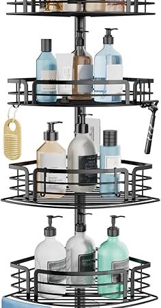 Consumest Corner Shower Caddy Tension Pole Corner Shelf 27.6-108.3 inch Black