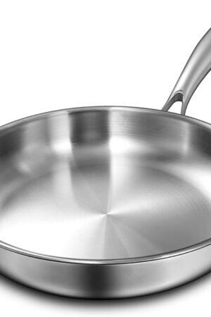 12 Inch Tri-Ply Stainless Steel Frying Pan, Skillet, Induction Cooking Pan, Dishwasher and Oven Safe, Fast & Even Heat, Heavy Duty and Detachable Handle