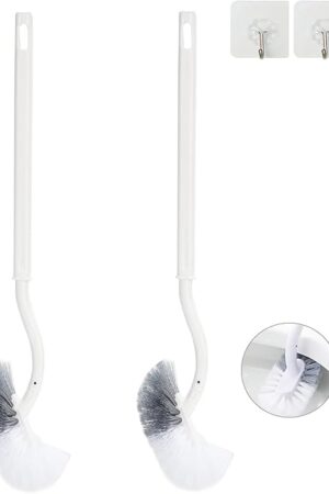 2 Pack Curved Toilet Bowl Brush Without Holder for Bathroom, Compact Toilet Brush Durable Under The Rim Household Deep Cleaning Brushes (White Toilet Brush Without Holder)
