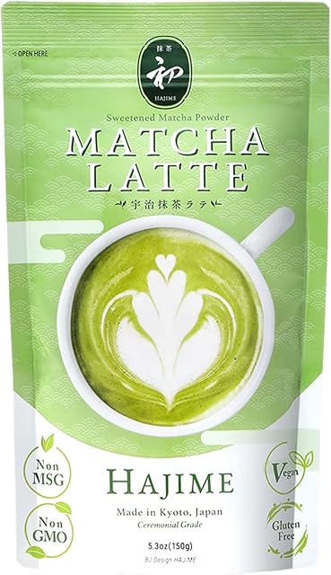 BJDesign Matcha Latte Powder “HAJIME? Sweetened Matcha Green Tea Powder - Authentic Japanese Origin - Non MSG, Non GMO, Vegan, Gluten Free (5.3 Ounce)