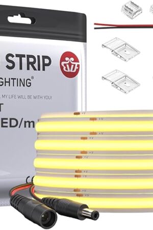 BTF-LIGHTING FCOB COB LED Strip 528LED/m Flexible High Density Uniform Light 14W/m 16.4FT DC24V Warm White 3000K CRI 90+ 10mm Width for Home Indoor Decoration(No Adapter or Controller)