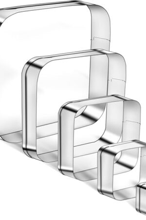5PCS Rounded Square Cookie Cutter Stainless Steel Square Cookie Mold Biscuit Molds Pastry Molds Fondant Cutter Set (5 Inch 4 Inch 3 Inch 2 Inch 1 Inch)