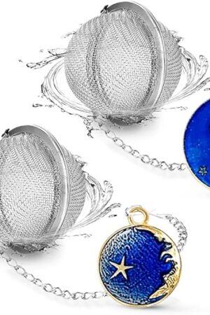 2pcs Tea Infuser, Tea Strainers for Loose Tea, Gold Plated Enamel Moon Star Celestial Charm Pendant Tea Ball Set Loose Tea Steeper Gifts for Women