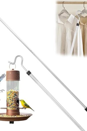 Clothing Hook Pole,51 Inch Closet Pole Reach with Hook Stainless Steel Sponge Handle Length Clothes Hook Pole Get Clothes From High Places Be Used Shutters Ceiling