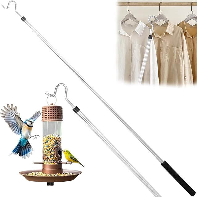 Clothing Hook Pole,51 Inch Closet Pole Reach with Hook Stainless Steel Sponge Handle Length Clothes Hook Pole Get Clothes From High Places Be Used Shutters Ceiling