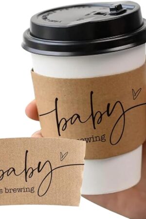 20 Counts A Baby Is Brewing, Coffee Cup Sleeves for Baby Shower Decorations, Disposable for Hot corrugated paper Sleeves 12 16 or 20 oz Paper Cup - A01