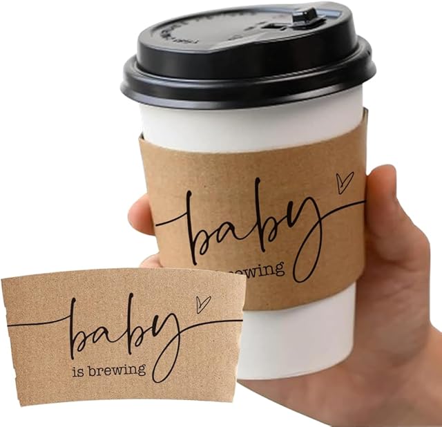 20 Counts A Baby Is Brewing, Coffee Cup Sleeves for Baby Shower Decorations, Disposable for Hot corrugated paper Sleeves 12 16 or 20 oz Paper Cup - A01