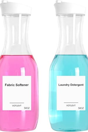 54 OZ Laundry Detergent Dispenser, Laundry Soap Dispenser, Liquid Laundry Detergent Container and Organizer, Clear Plastic Fabric Softener and Laundry Powder Dispenser for Laundry Room, 2Pack