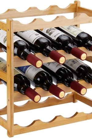 Bamboo Wine Rack, Sturdy and Durable Countertop Wine Storage Cabinet Shelf for Pantry - 4 Tiers 16 Bottle Wine Rack