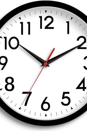Wall Clock Small Analog 8 Inch Silent Non Ticking Battery Operated Modern Simple Decorative for Kitchen Office Bedroom Bathroom Living Room(Black)