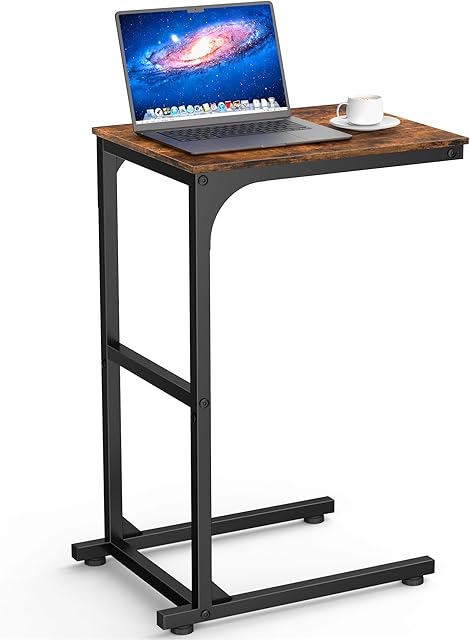 Kitsure Side Table - C-Shaped Small End Tables for Living Room & Bedroom, Rustic-Style Narrow Couch Table for Small Spaces, Leveling Feet Attached, 15.7"×11.8"×24.0"