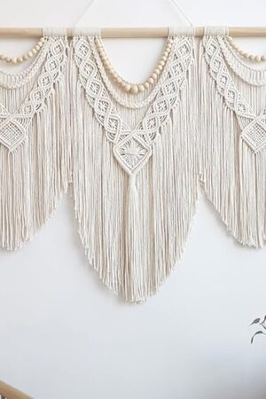 Achart Macrame Wall Hanging Large- Boho Wall Decor- large wall art- Wall Decor Living Room- Macrame Tapestry Boho Decor for Bedroom (Wooden Bead)