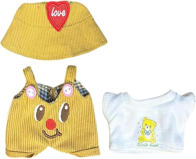 The 17/15cm Clothes Set(NO Doll), Hat & Overalls Set for 17/15cm Accessories Suit, Cute Clothes for Dress up Unique Style (Butter Bear)