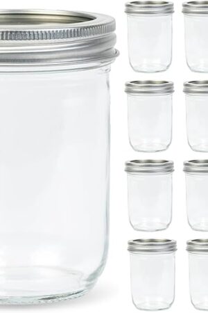 12 Pack 16 oz Wide Mouth Clear Mason Jars with Silver Metal Lids, Canning Jars for Overnight Oats, Food Storage, Dry Food, Snacks, Candies and More