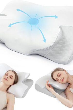 Cervical Neck Pillow for Sleeping - Cooling Ergonomic Memory Foam Pillow for Neck Pain Relief, Soft and Stretchy, Relieves Shoulder Pressure, Side Sleepers, Cooling and Breathable Ice Silk Pillowcase