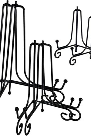 6PCS 3 Size Black Iron Plate Stands for Display - 4, 6, 8 Inch Decorative Metal Plate Holders - Mini Easel, Frame, Book, Card, Plaque, Bowl, Picture Display Stands