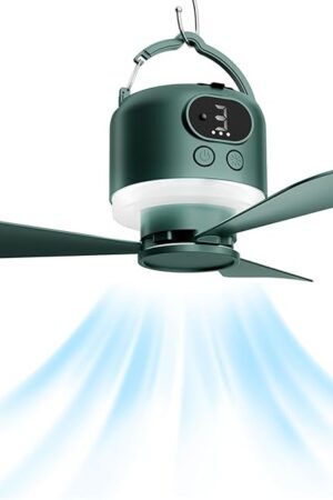 Wireless Portable Ceiling Fan with Remote, 3-Blade Design, 10040mAh Battery Operated, USB Rechargeable Hanging Fan with Hook for Tent, Camping, Outdoor, Emergency Use(Green)