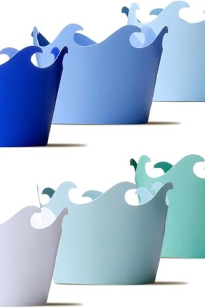 Wave Cupcake Wrappers, Set of 48 - Baby Shark Birthday Decorations, Ocean Theme, and Under the Sea Cupcake Holders in Surf Aqua Color
