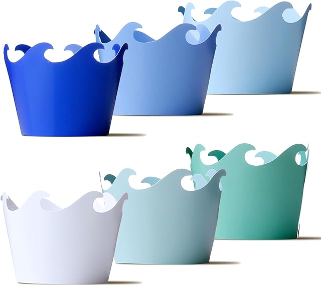 Wave Cupcake Wrappers, Set of 48 - Baby Shark Birthday Decorations, Ocean Theme, and Under the Sea Cupcake Holders in Surf Aqua Color