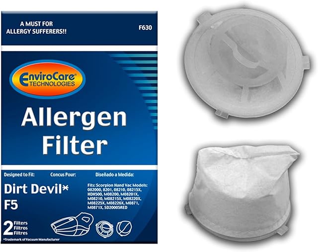 Envirocare Premium Replacement Vacuum Cleaner Filters made to fit Dirt Devil F5. Dirt Devil Scorpion Hand Vacs Models 08200, 8201, 08210, 08215x 2 Filters