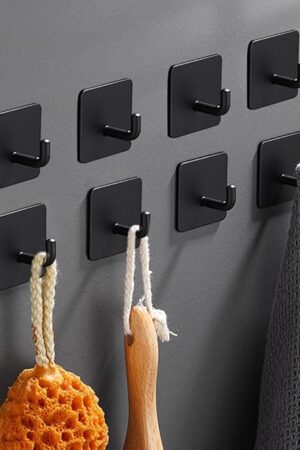 Adhesive Hooks for Hanging, Self-Adhesive Wall Hook for Key Hat Coat, No Drill Stick on Bathroom Towel Hooks, Shower Kitchen Door Home Outdoor 8 Pack, Black
