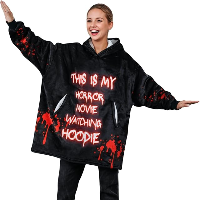 Horror Movie Gifts for Horror Movie Lovers, Wearable Blanket Hoodies for Adults, Oversized Flannel Hooded Blankets, One Size Fits All