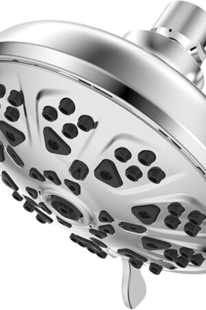10-Mode High Pressure Shower Head Fixed Showerhead, Anti-Clogging Silicone Nozzles-Premium Quality Luxury Design(Luxury Polished Chrome) - 1-Min Install Easy Clean Adjustable Angles