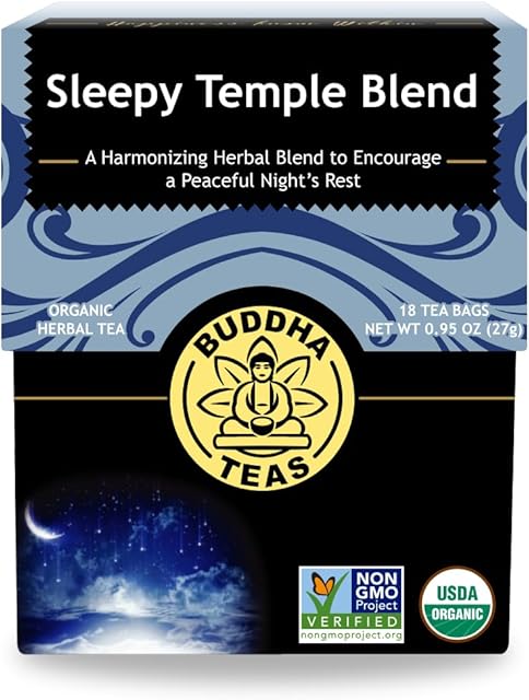 Buddha Teas - Sleepy Temple Blend - Organic Herbal Tea - For Health & Wellbeing - Blend of Herbs & Flowers - Clean Ingredients - Caffeine Free - OU Kosher & Organic - Non-GMO - 18 Bleach-Free Tea Bags