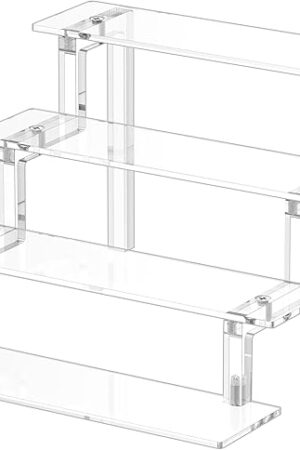 WINKINE Acrylic Display Stand Riser, Perfume Stand Organizer 4 Tier, Holder Shelves Compatible with Funko POP Figures, Cologne Organizer for Men, Acrylic Risers for Display, Clear Bedroom Shelf Holder