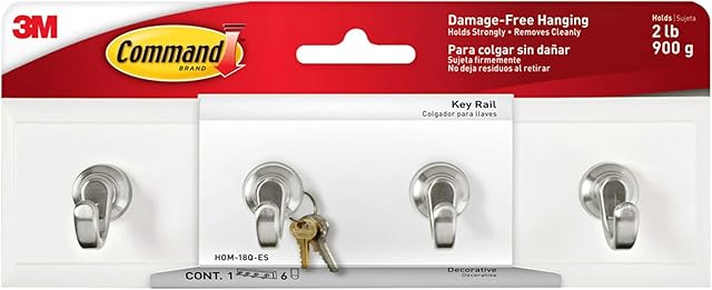 Command Quartz Key Rail 4 Key Hooks