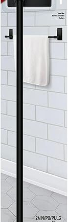 Command Bath Matte Black Towel Bar with Water Resistant Command Strips, Bathroom Organizer, 24 in Bar Length Holds up to 10 lbs