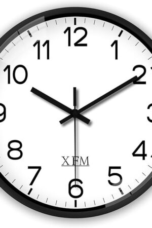 XFM Black Wall Clock Modern Small Wall Clocks Battery Operated 8 Inch Silent Non Ticking Classic Analog Clock for Kitchen Home Office Bedroom Decor