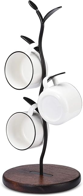 ALLCENER Mug Holder, Countertop Mug Tree, Coffee Mugs & Tea Cup Storage Rack, Coffee Counter Bar Accessory & Kitchen Organizer, Black (single row)