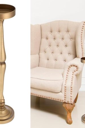 Yalikop Drink Table Pedestal Side Table Round Martini End Table Small Cocktail Drink Stand for Small Spaces Nightstand Bedroom Couch Chair Vintage Metal Decor, 5.74 x 5.74 x 25.98'', Brass(Classic)