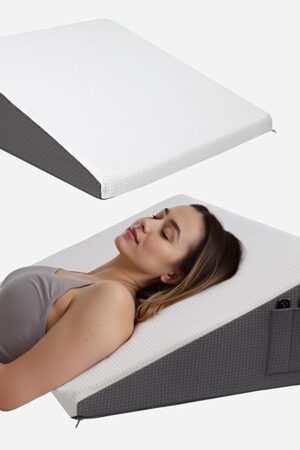 Wedge Pillow for Headboard, 10’’ Triangle Elevated Bed Wedge Pillow for Acid Reflux Relief, Sleeping, Post Surgery, Back Pain Relief, Snoring, Soft Memory Foam Top & Washable Breathable Cover, Grey