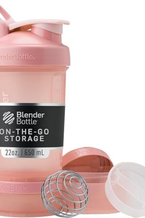BlenderBottle Shaker Bottle with Pill Organizer and Storage for Protein Powder, Classic V2 ProStak System, 22-Ounce, Rose Pink