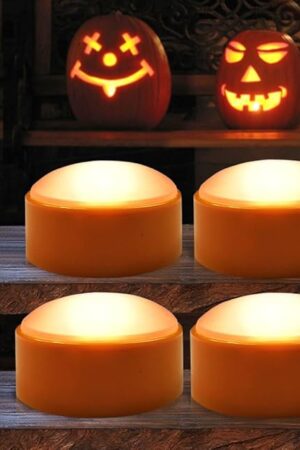4-Pack Halloween LED Pumpkin Lights Battery Operated - Orange Pumpkin Lights with Timer and Remote Halloween Decor - Jack-O-Lantern Decoration Outdoor