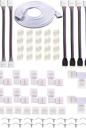 4 Pin LED Strip Connector Kit for 5050 10mm LED Light Strip,Include 8 Types of Solderless Accessories,Provide Most of Parts for DIY Lighting Project