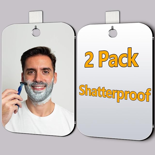 2 Pack Shower Mirror for Shaving, Shower Mirror for Shaving Men(Lager 10.8 x 8 Inch); Small Wall Mirrors for Showers, Shatterproof Plexiglass Makeup Mirro, Travel Camping Showers Mirrors