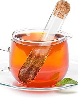 2 Pcs Glass Tea Infusers for Loose Tea, Strainers for Long Leaf Tea with Teaspoon & Cleaning Brush, Glass Tea Steeper with Cork for Cup, Gift Tea Accessories for Tea Lovers
