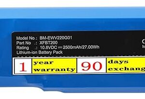 10.8V Shark XFBT200 Replacement Battery for Shark WV201 Ion W1 Cord WV201 WV200 WV220 WV200UK XFBT200 XFBT200J XFBT200EU/2500mAh,High-Performance Battery(Not fit 7.2V Shark WV201BK)