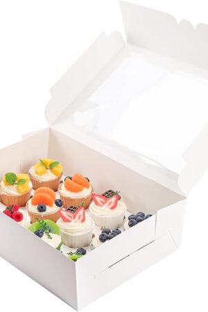 YunKo 15 Pack Dozen Cupcake Boxes White Cupcake Containers with Window Fit 12 Cupcakes or Muffins