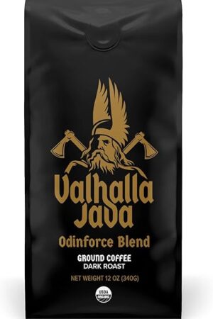 Death Wish Coffee Valhalla Java Dark Roast Ground Coffee, 12 Oz, Bold & Intense Blend of Arabica Robusta Beans, USDA Organic