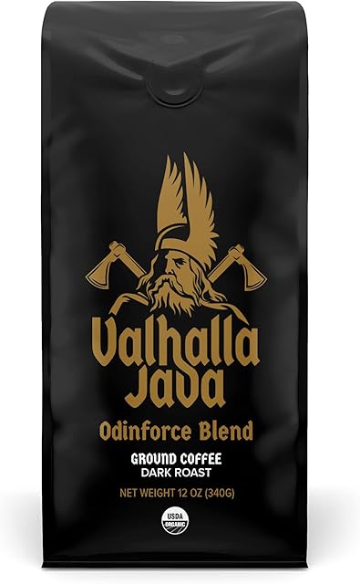 Death Wish Coffee Valhalla Java Dark Roast Ground Coffee, 12 Oz, Bold & Intense Blend of Arabica Robusta Beans, USDA Organic