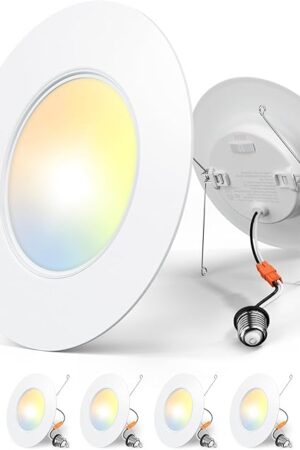 Amico 6 Pack 5/6 inch 5CCT LED Recessed Lighting, Dimmable, 11W=100W, 1100LM, 2700K/3000K/4000K/5000K/6000K Selectable, Retrofit Can Lights with Baffle Trim, ETL & FCC Certified