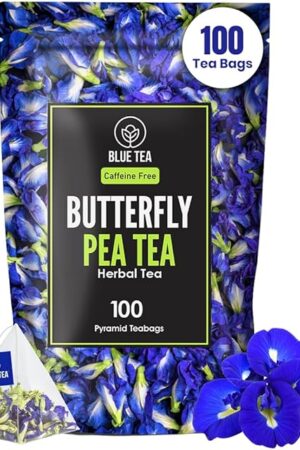 BLUE TEA - Butterfly Pea Flower Tea - 100 Count - Pyramid Plant Based Tea Bag | ANTIOXIDANT RICH | Tea Gift - Herbal Tea - Flower Based - Caffeine Free - Non-Bitter | Zipper Pack