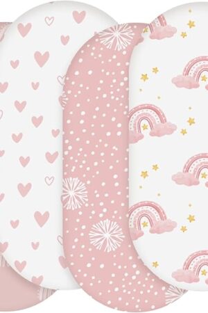 Bassinet Sheets, Bassinet Sheets for Baby Boy and Girl, Bassinet Sheet Neutral, Fit for Rectangle, Round, Oval, Hourglass Mattress, Flexible for Different Bassinet Pad/Mattress 4 Pack