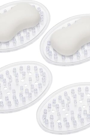 4 Pieces Plastic Soap Dish Clear Bar Holder Tray Self Draining Soap Saver with Holes Soap Container for Bathroom Counter, Kitchen