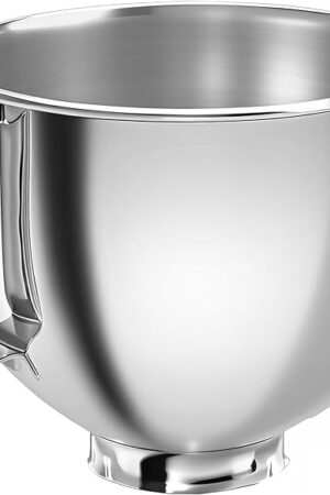 5 Qt 18/8 Stainless Steel Mixer Bowl with Handle Compatible with KitchenAid 4.5–5 Qt Artisan & Classic Series Tilt-Head Stand Mixers, Dishwasher Safe Polished
