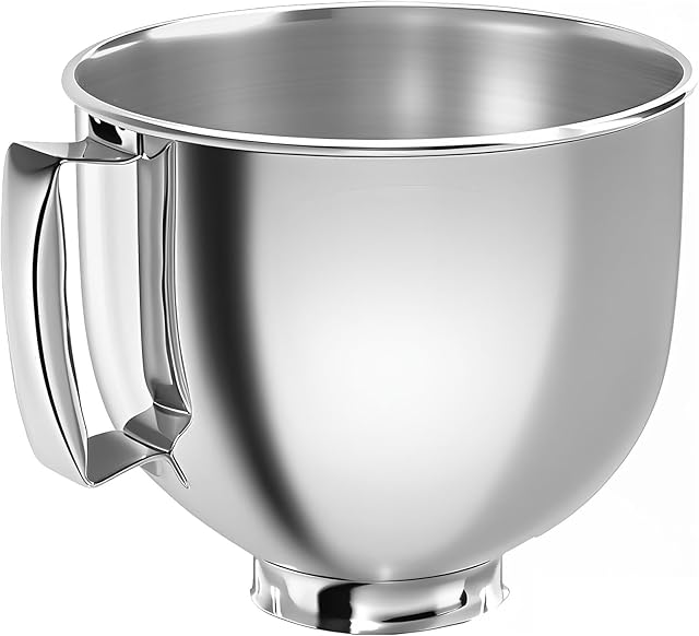 5 Qt 18/8 Stainless Steel Mixer Bowl with Handle Compatible with KitchenAid 4.5–5 Qt Artisan & Classic Series Tilt-Head Stand Mixers, Dishwasher Safe Polished